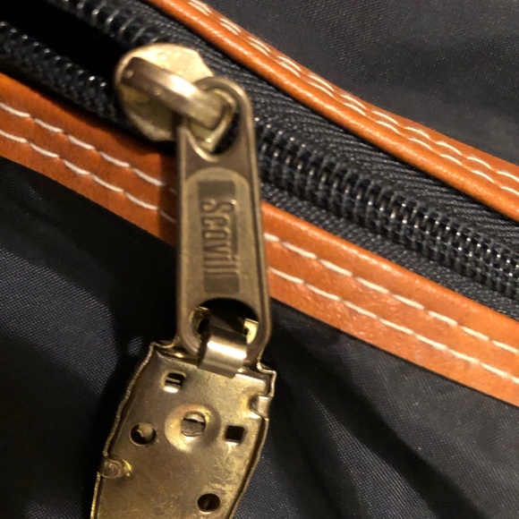 Vintage Royal Cophegan navy with brown trim travel garment hanging bag - Picture 10 of 16